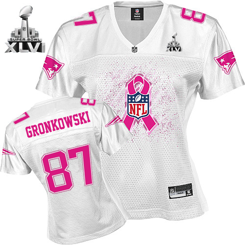Patriots #87 Rob Gronkowski White 2011 Breast Cancer Awareness Super Bowl XLVI Stitched NFL Jersey